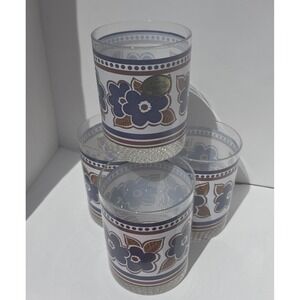 VTG Hallmark Countryside Springburst Blue Floral Lowball Glasses Set of 4 MCM
